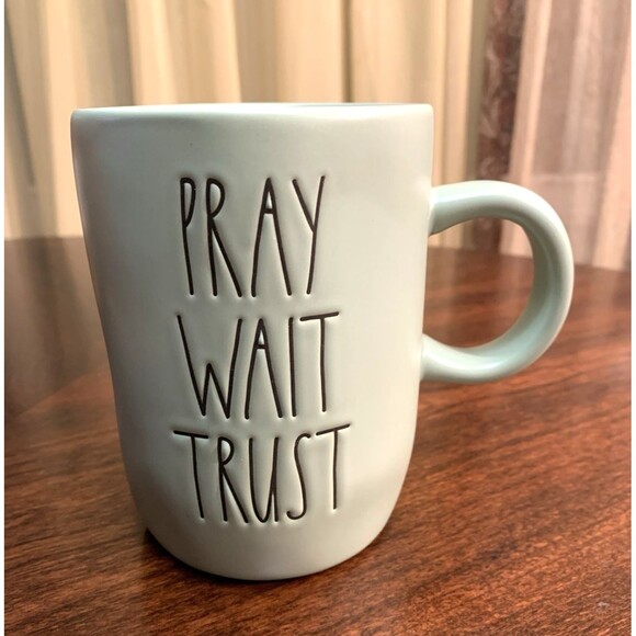 Rae Dunn Mug Pray Wait Trust Light Mint Green Inspirational Faith Hope - Picture 1 of 7